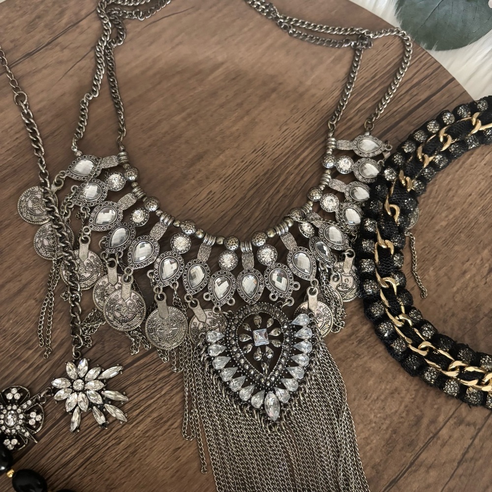 Statement Black And Silver Multi-Layer Necklace S… - image 3